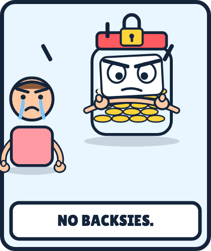 Panel three. Jarold folds his arms and says: NO BACKSIES.